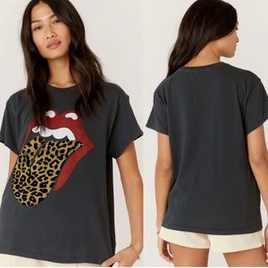Daydreamer For Free People- Rolling Stone Leopard Tongue T-shirt